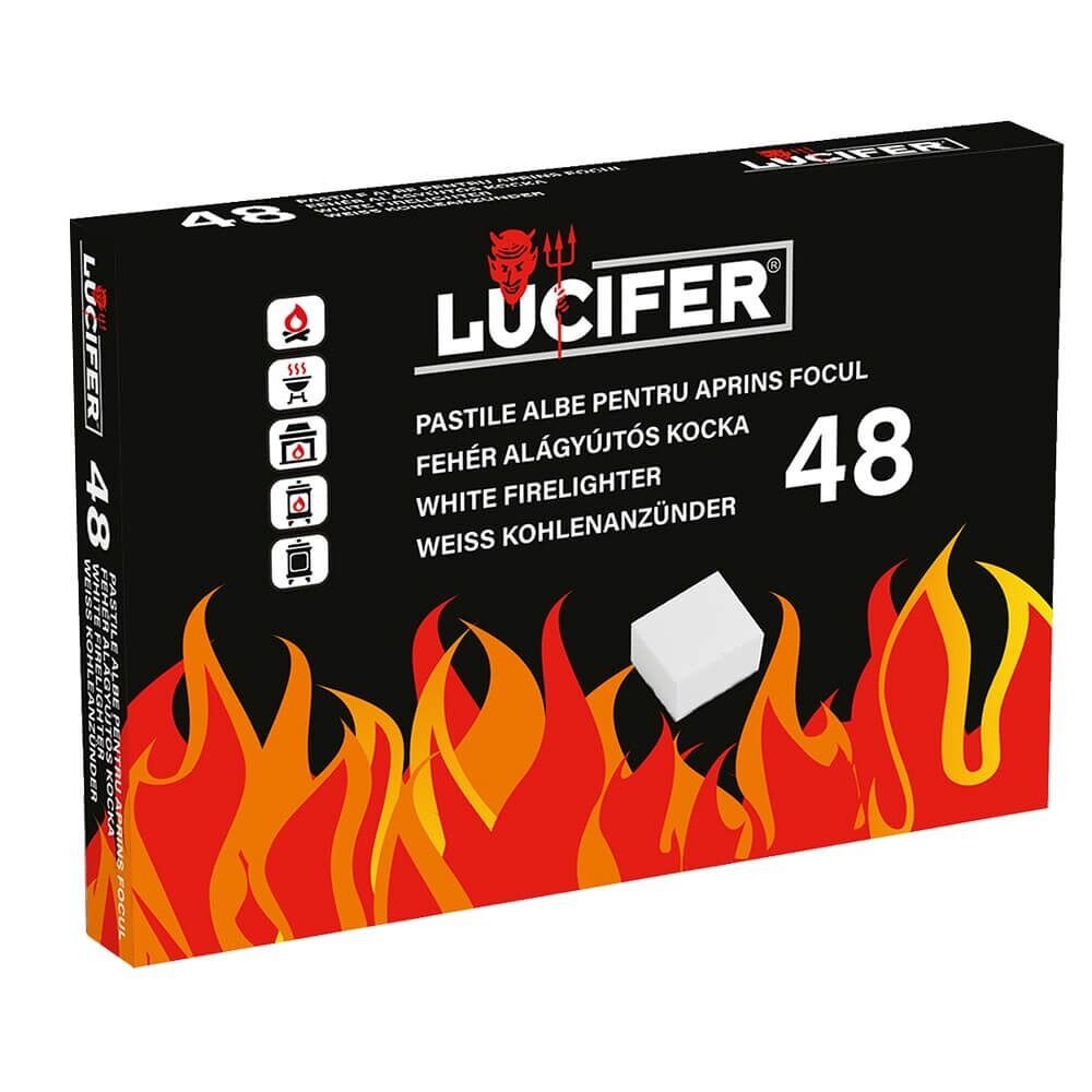 Set 48 pastile pentru aprins focul Lucifer, kerosen, Alb