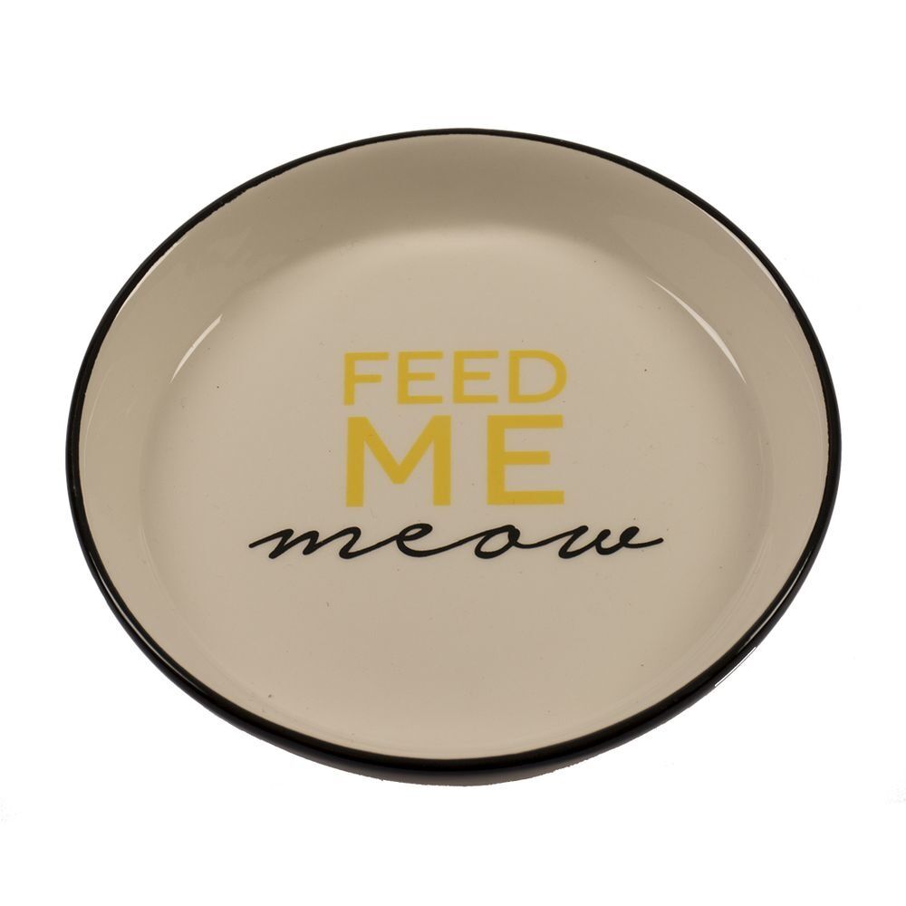 Castron pentru pisici Feed Me Meow Duvo, ceramica, 13.8cm, 180 ml, Negru