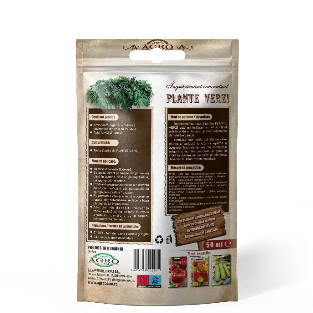 Ingrasamant bio concentrat pentru toate tipurile de plante verzi Agro Cosm, 5x10 ml