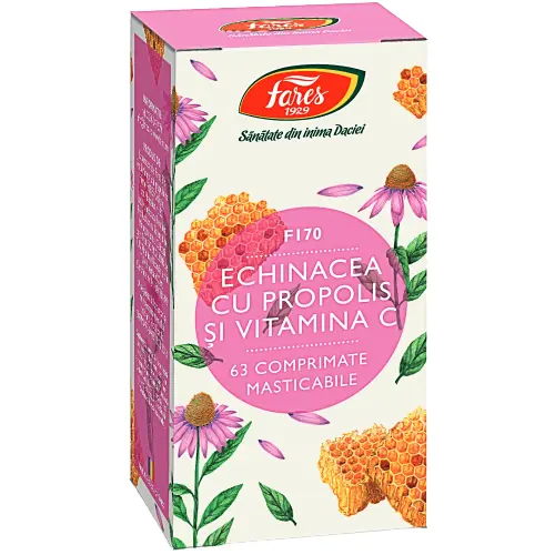 Echinacea cu propolis si vitamina C Fares, 63 comprimate masticabile