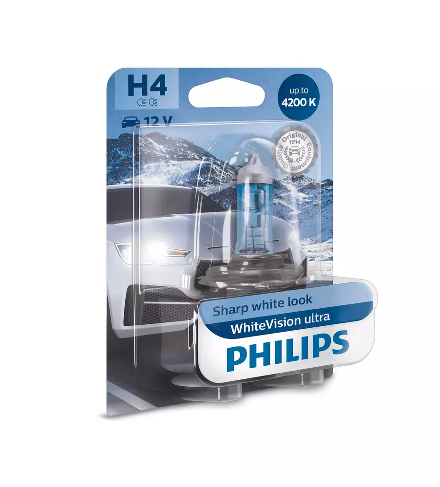 Bec auto Philips White Vision Ultra H4 12V 60/55W P43T-38