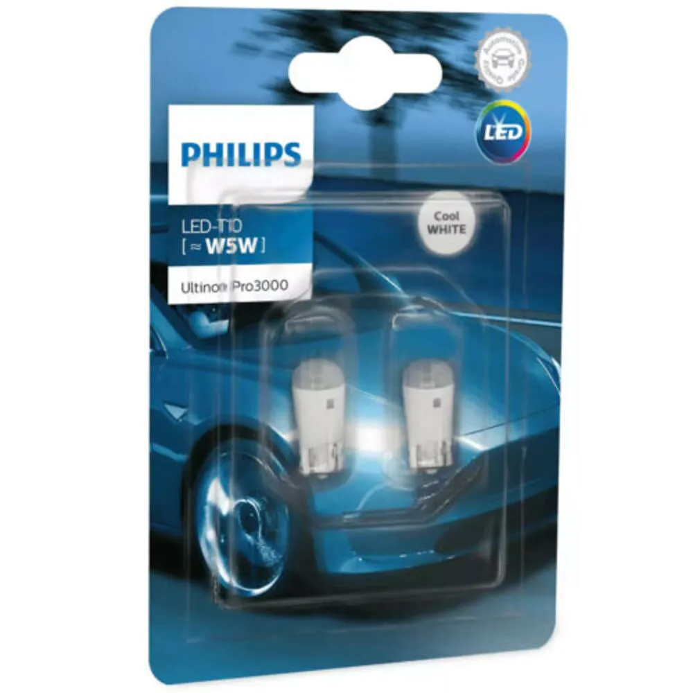 Set 2 becuri auto LED Philips W5W Ultinon Pro White, 12 V