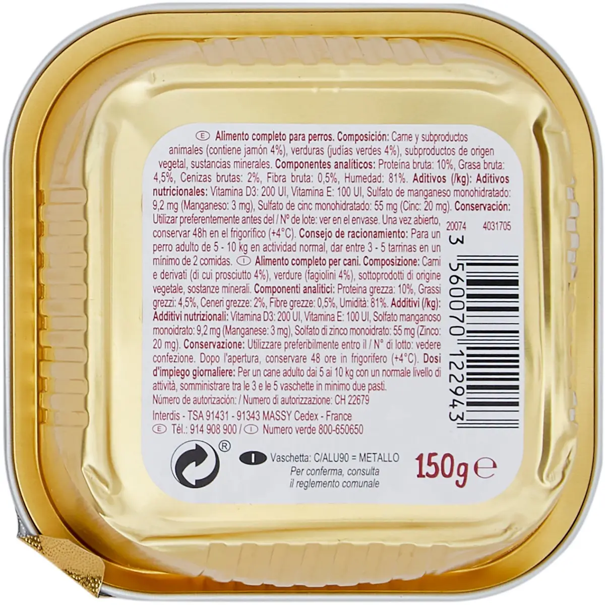 Hrana umeda pentru caini adulti  Carrefour Companino Vitalive cu vita, 150 g