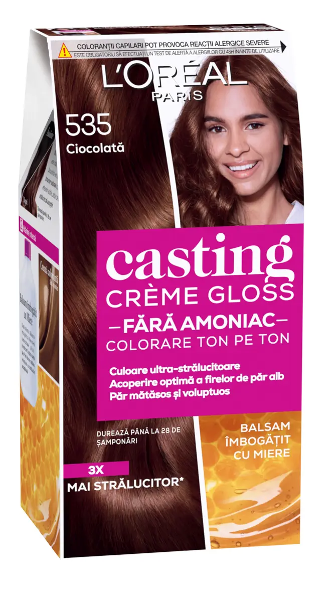 Vopsea de par semi-permanenta L'Oreal Paris Casting Creme Gloss fara amoniac 535 Ciocolata, 180 ml