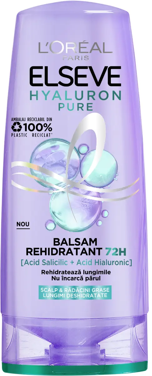 Balsam L'Oreal Paris Elseve Rehidratant Hyaluron Pure pentru scalp si radacini grase si lungimi deshidratate 200 ml
