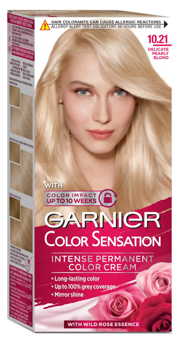 Vopsea de par permanenta Garnier Color Sensation, 10.21 Blond Perlat Delicat, cu amoniac 110 ml