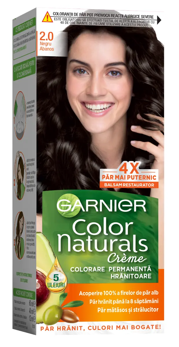 Vopsea de par permanenta Garnier Color Naturals 2.0 Negru Abanos, 110 ml