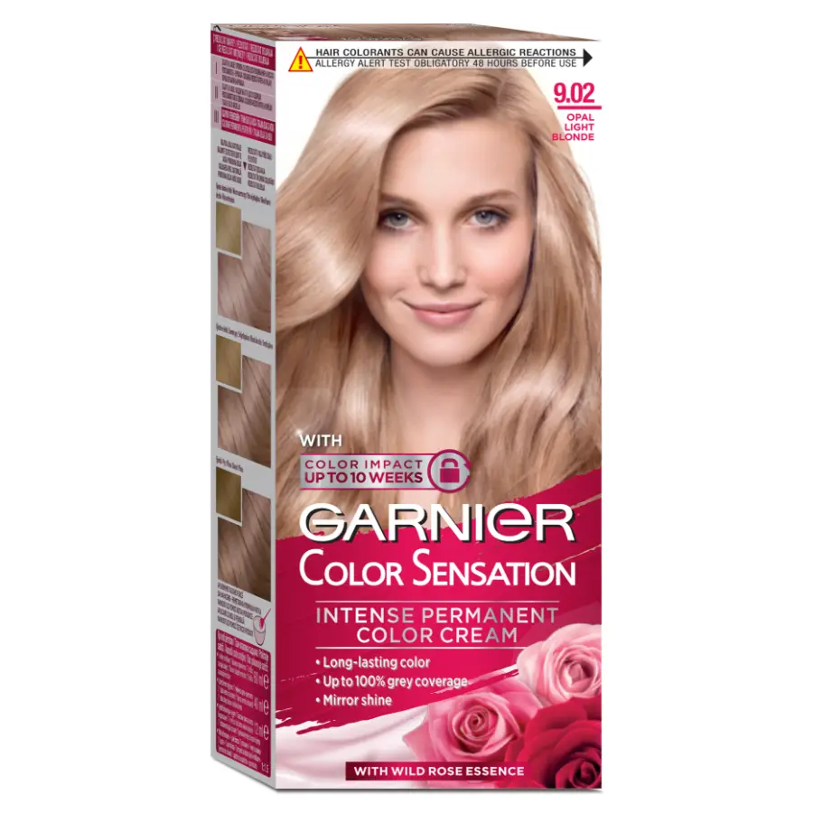 Vopsea de par permanenta, Garnier Color Sensation 9.02 Blond foarte deschis irizat, cu amoniac 112 ml