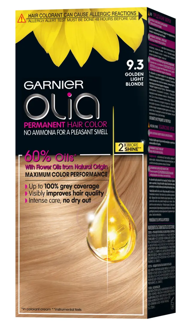Vopsea de par permanenta Garnier Olia 9.3 Golden Light Blonde, fara amoniac 112 ml