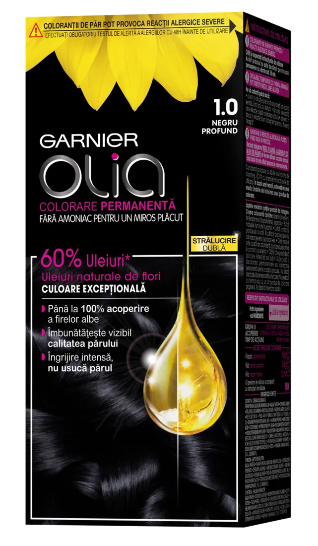 Vopsea de par permanenta Garnier Olia 1.0 Negru Profund fara amoniac, 112 ml