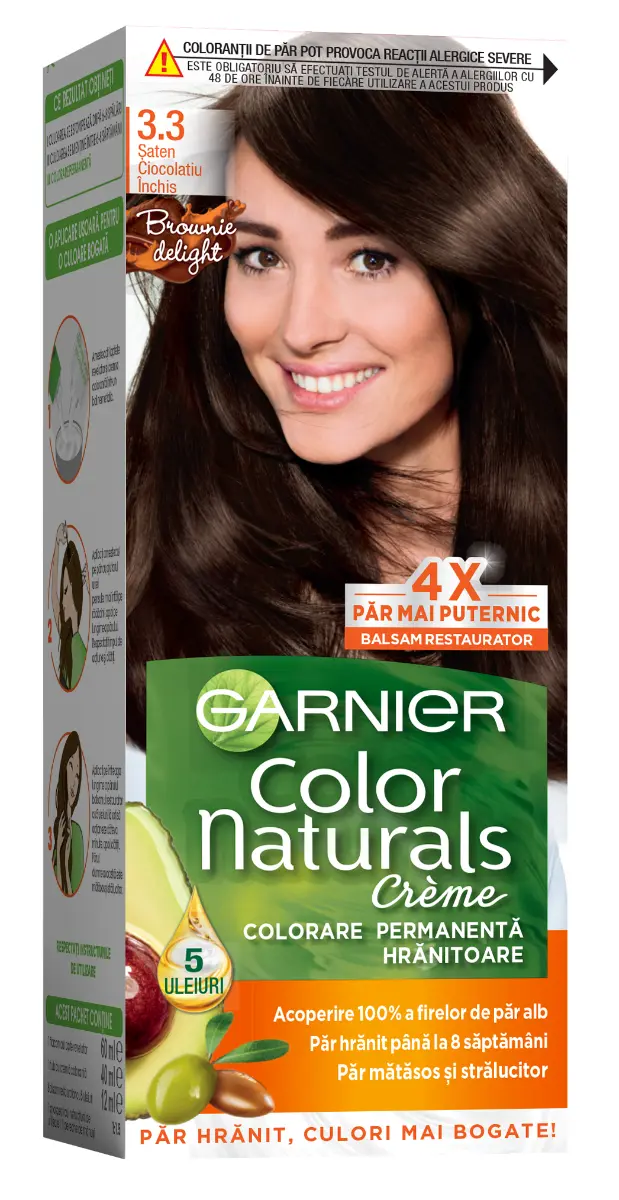 Vopsea de par permanenta Garnier Color Naturals 3.3 Saten Ciocolatiu Inchis, 110 ml