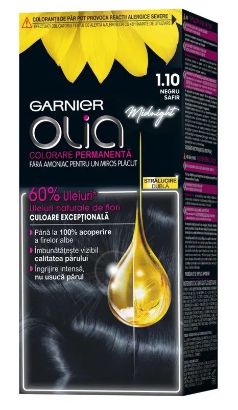 Vopsea de par permanenta Garnier Olia, fara amoniac, 1.10 Negru Safir, 112 ml