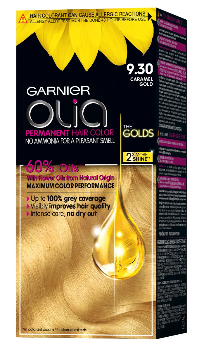 Vopsea de par permanenta Garnier Olia fara amoniac 9.30 Blond Deschis Auriu Caramel, 112 ml
