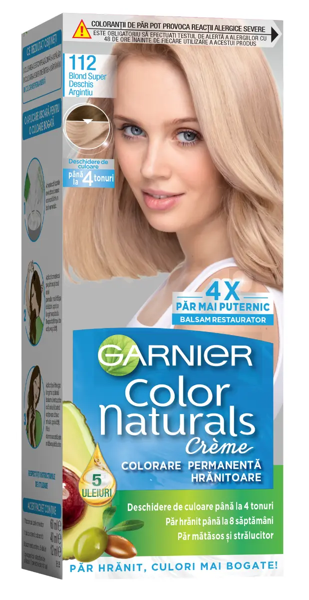Vopsea de par permanenta Garnier Color Naturals 112 Blond Super Deschis Argintiu, 112 ml