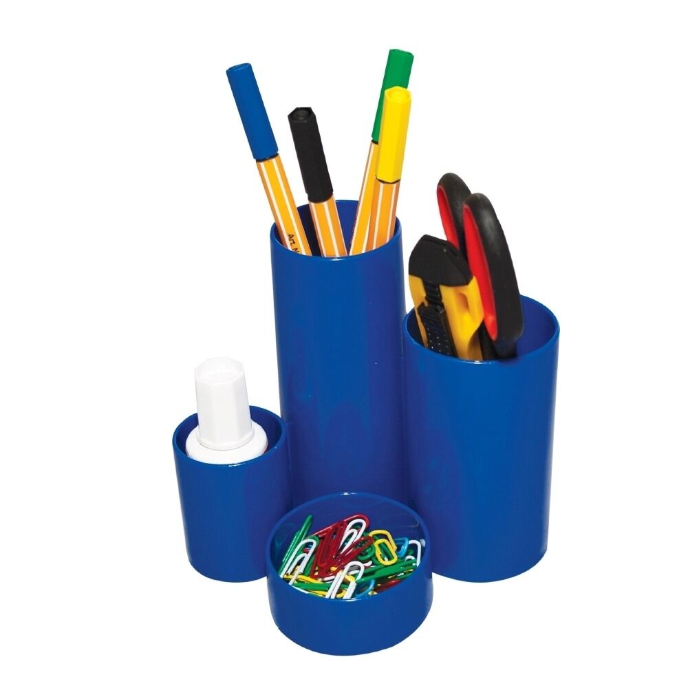 Suport pentru instrumente de scris Flaro, 6 compartimente, plastic, Albastru