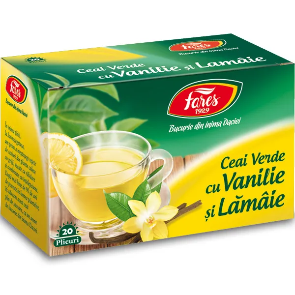 Ceai verde Fares, cu lamaie si vanilie, 20 pliculete
