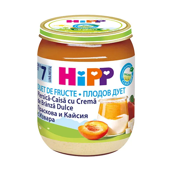 Hipp Fruit-duet piersica, caisa si crema de branza 160 g