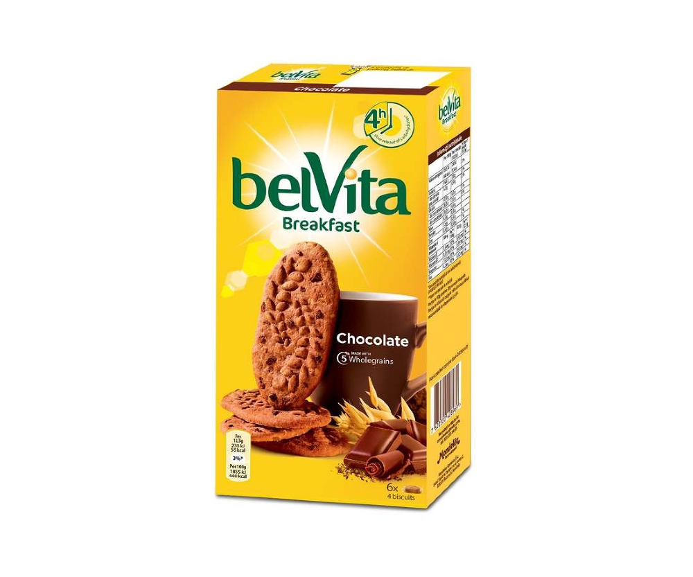 Biscuiti BelVita cu cereale integrale, cacao si bucatele de ciocolata 300g