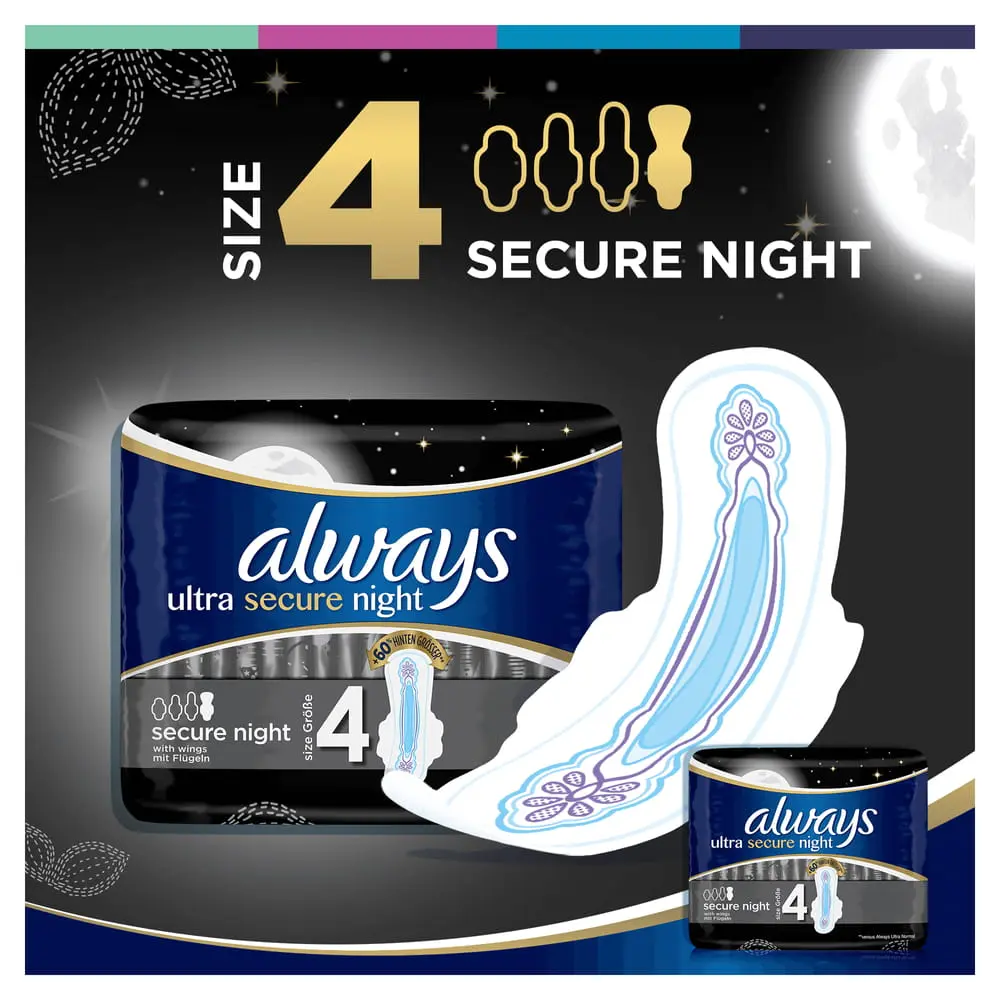 Absorbante Igienice Always Ultra Secure Night Marimea 4, 12 buc
