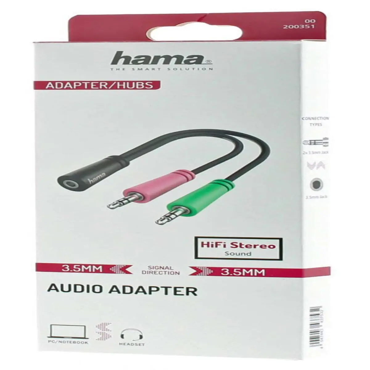 Adaptor Audio Hama, 2 x stecher jack 3.5 mm 3 pini - priză jack 3.5 mm 4 pini