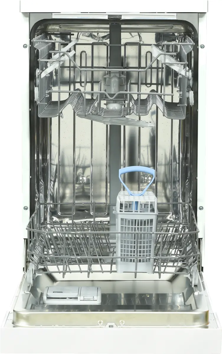 Masina de spalat vase Heinner HDW-FS4505WE++, 10 Seturi, 5 programe, Clasa E, Half load, Aquastop, 45 cm, Alb