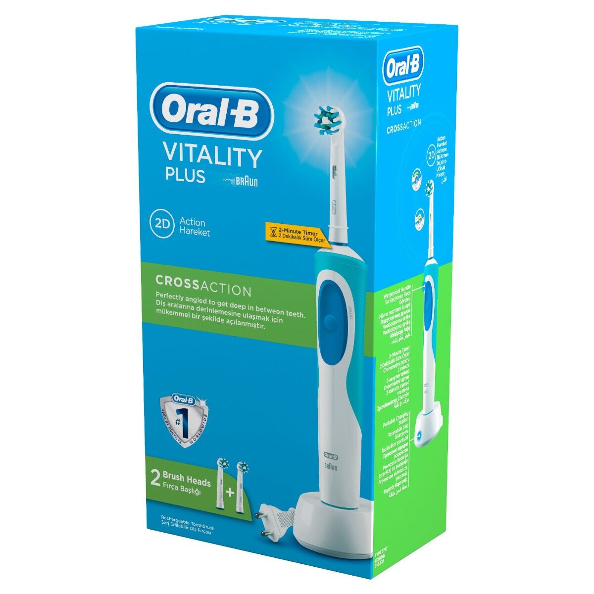 Periuta de dinti electrica Oral-B Vitality Plus Cross Action, 7600 ocilatii/min, Curatare 2D, 1 Program, 2 Capete, Alb/Albastru