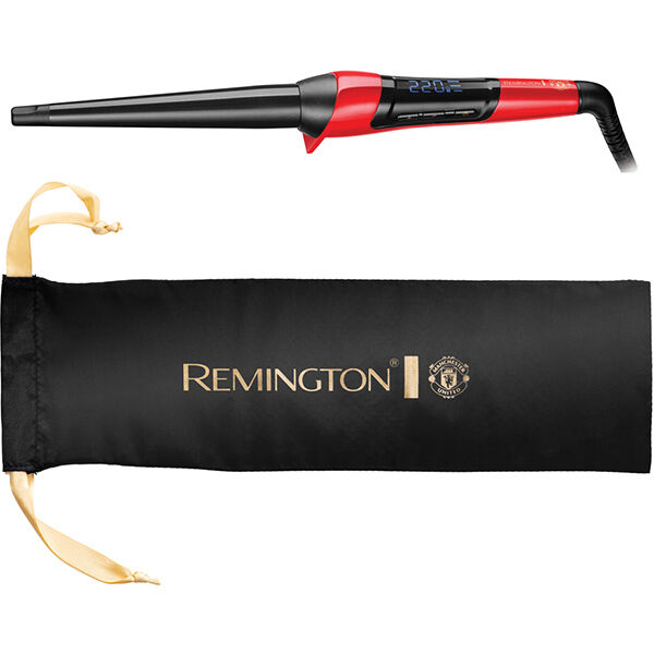Ondulator Remington Pearl Manchester United Edition CI9755 , 120-220 grade C, Par uscat,  Invelis ceramic, Oprire automata, Negru/Rosu