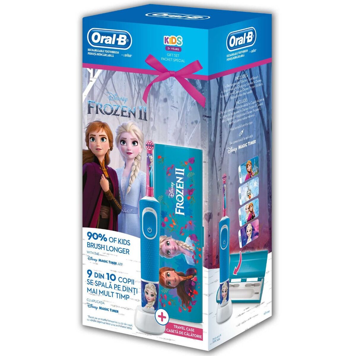 Set periuta de dinti electrica copii + Travel case Oral-B Vitality D100, Frozen, 1 capat, Albastru