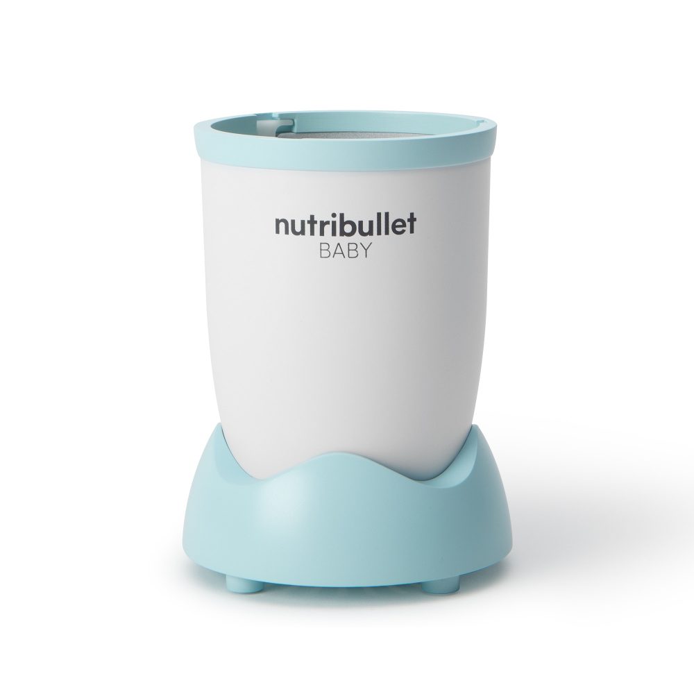 Blender Nutribullet Baby 200 W, 1 viteza, vas 0.9l, cupa mica 0.295l, 6 recipiente depozitare cu capac, tava silicon, Alb