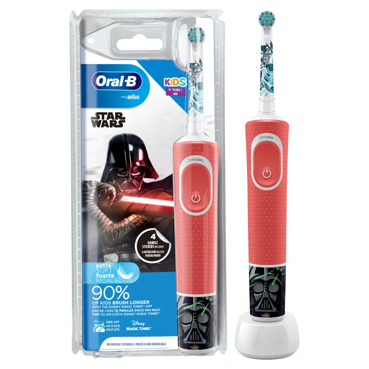 Periuta de dinti electrica pentru copii 7600oscilatii/min, curatare2D, 2programe, 4stickere incluse Oral-B D100 Vitality Star Wars 1capat