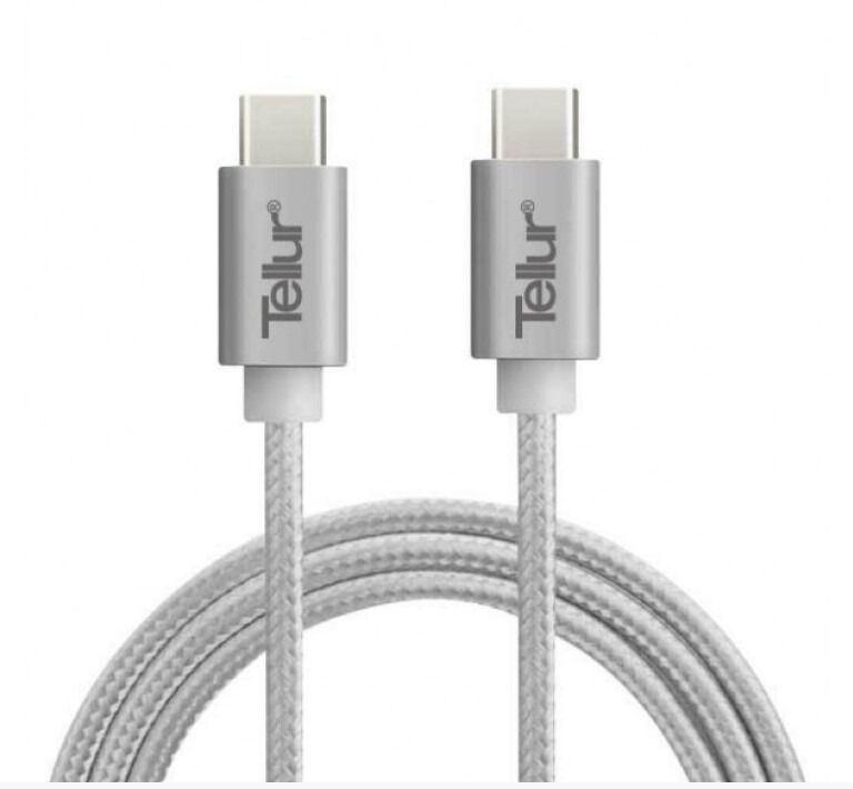 Cablu USB Type-C la USB Type-C Tellur, Nylon, 1 Metru, Argintiu