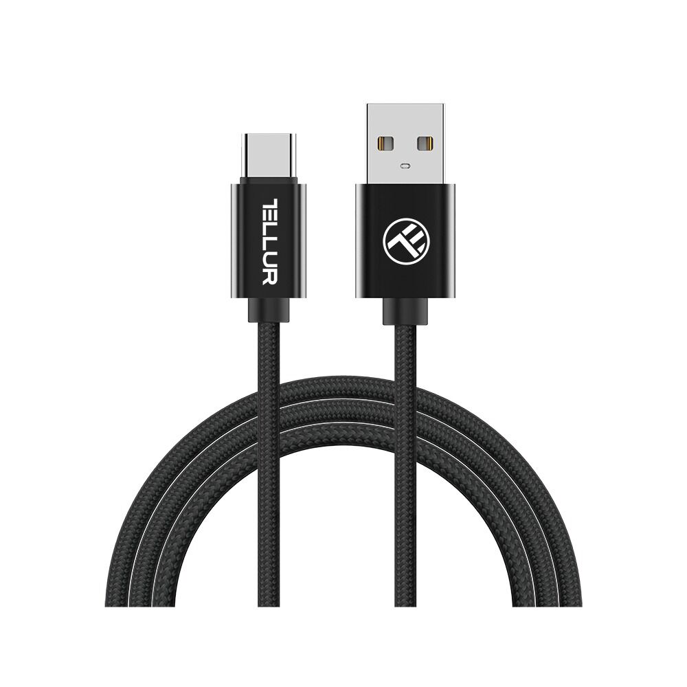 Cablu de date Tellur TLL155332, USB/Type-C, Nailon, 2 m, Negru