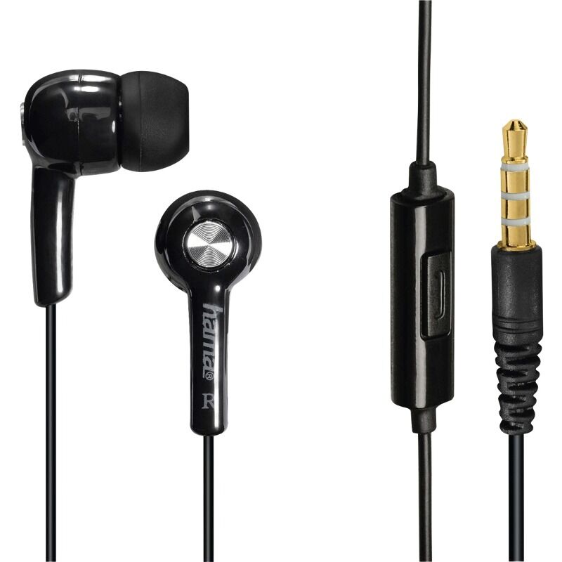 Casti audio In-ear HK2114 Hama, cu fir, Jack 3.5mm, Microfon, Buton de raspuns, Negru