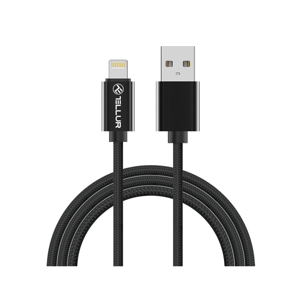 Cablu Tellur TLL155303, Lightning/USB, Nailon, 2 m, Negru