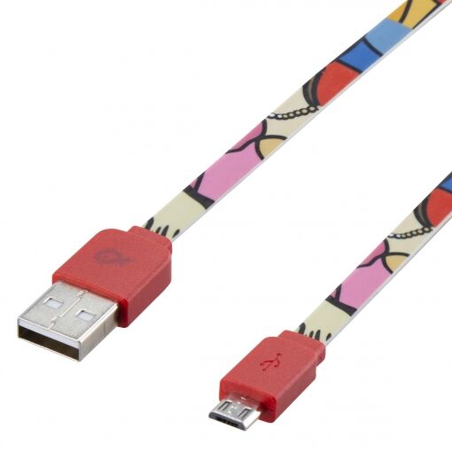 Cablu plat Micro USB PSM-1FPRD Poss, 1 metru, Multicolor