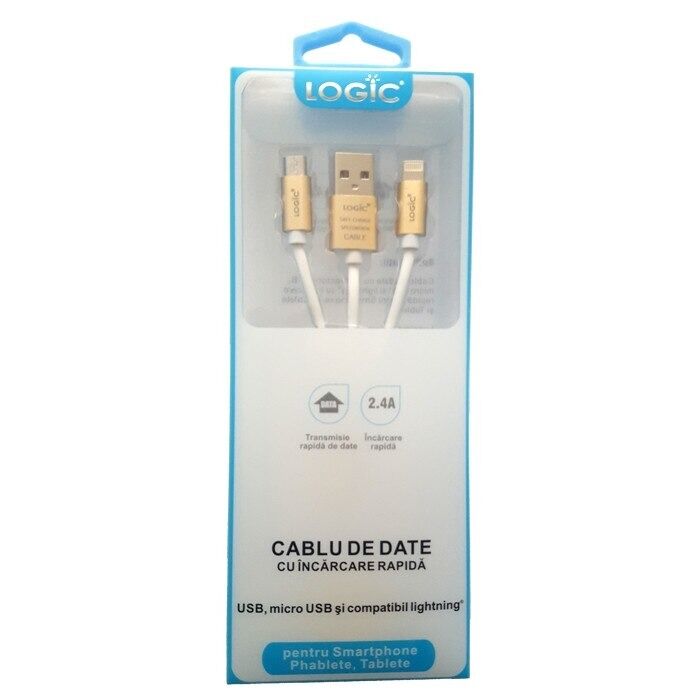 Cablu de date breloc cu 3 conectori Logic, USB, Micro USB si Lighting