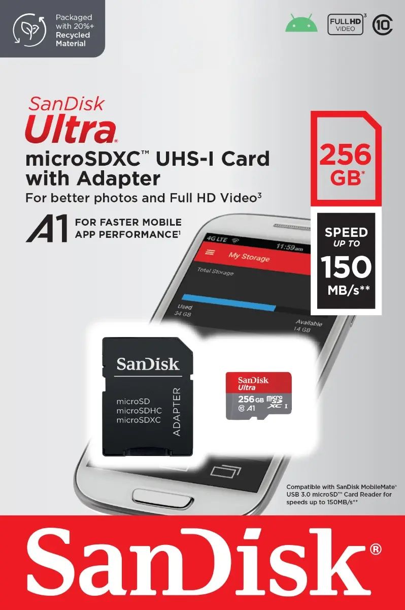 Card memorie Sandisk Ultra MicroSDXC 256GB, Clasa 10 + Adaptor SD