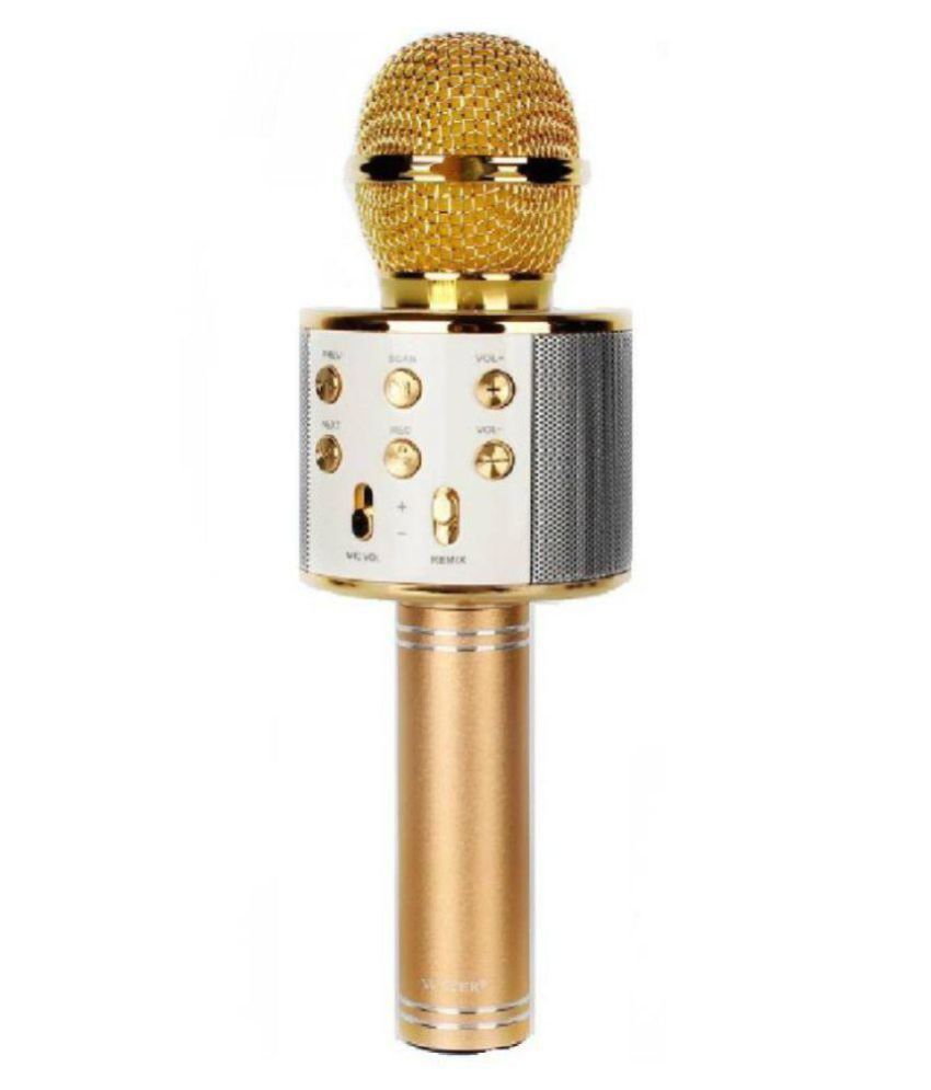 Microfon Karaoke Wireless cu Bluetooth, Soundvox WS-858 cu Boxa inclusa, Auriu