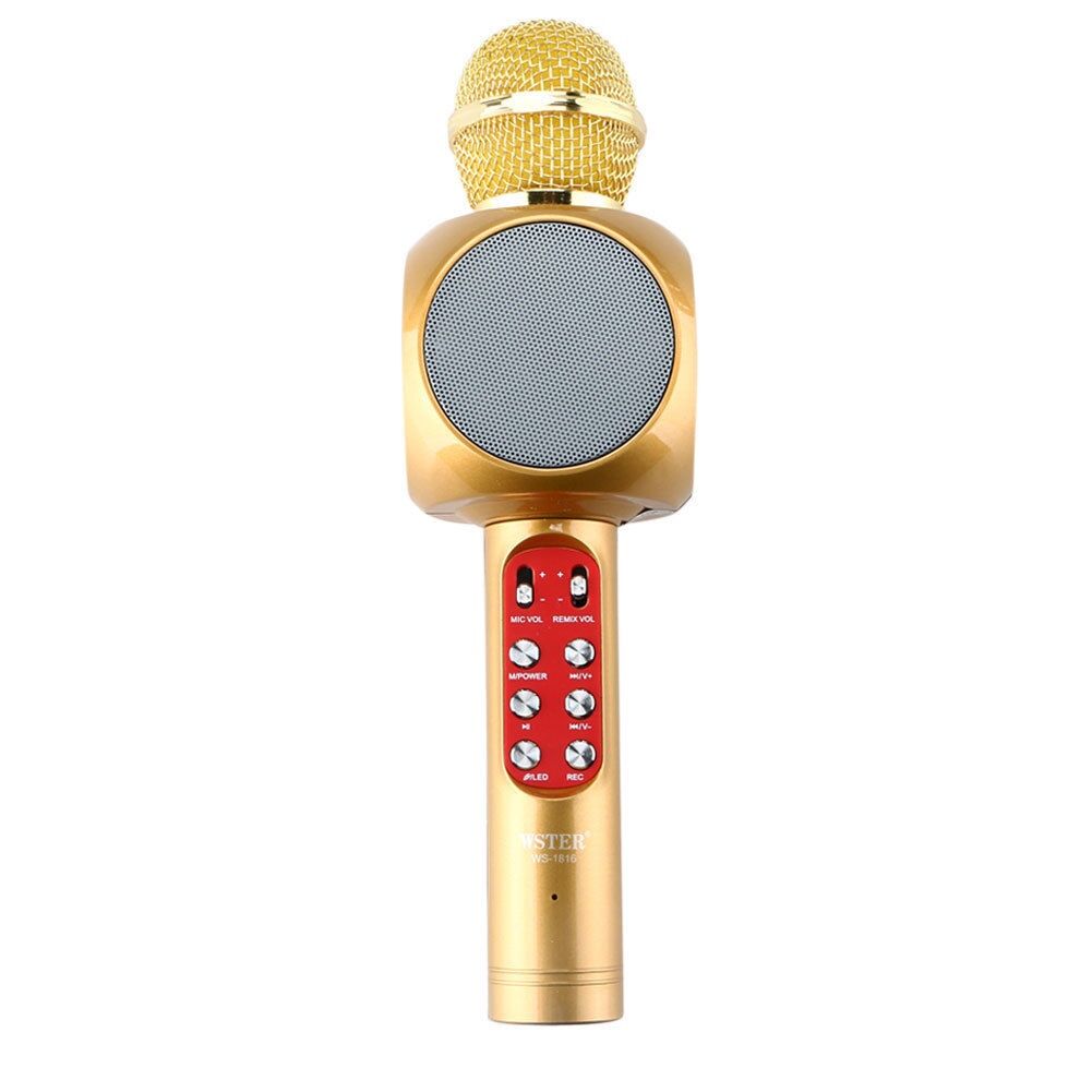 Microfon Karaoke Wireless cu Bluetooth, Soundvox WS-1816 cu Boxa inclusa si Joc de Lumini, Auriu
