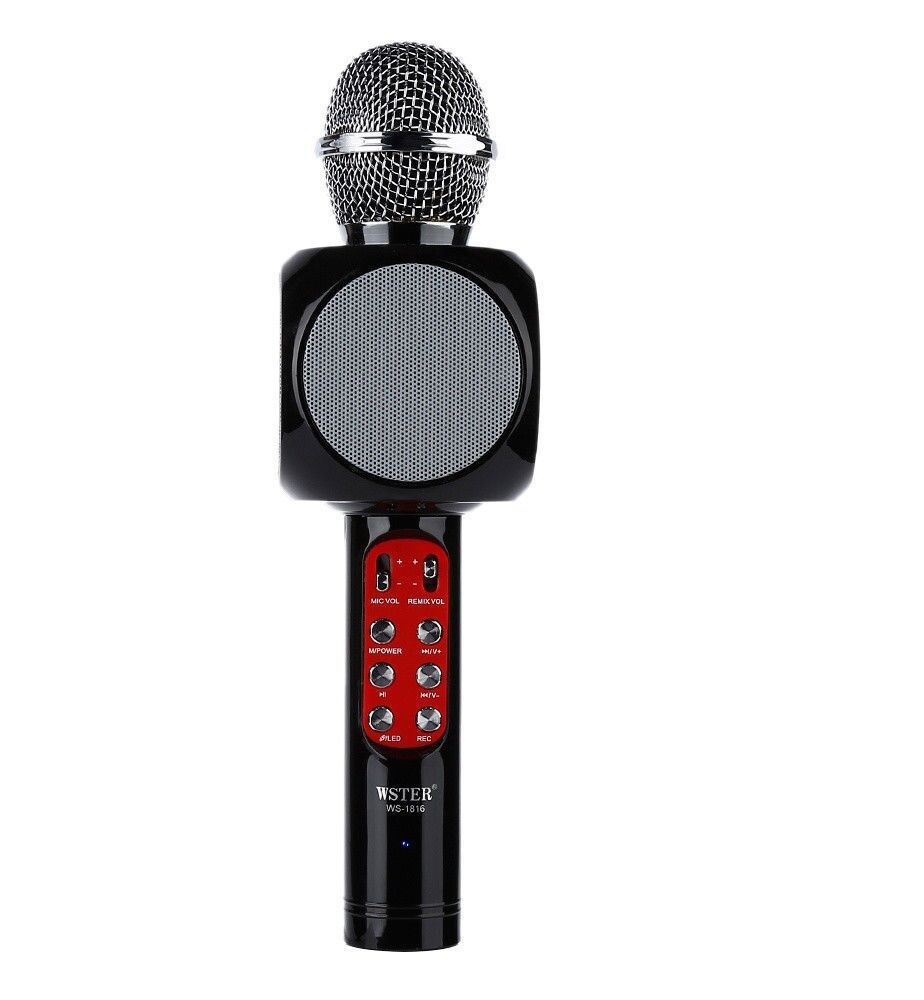 Microfon Karaoke Wireless cu Bluetooth, Soundvox WS-1816 cu Boxa inclusa si Joc de Lumini, Negru