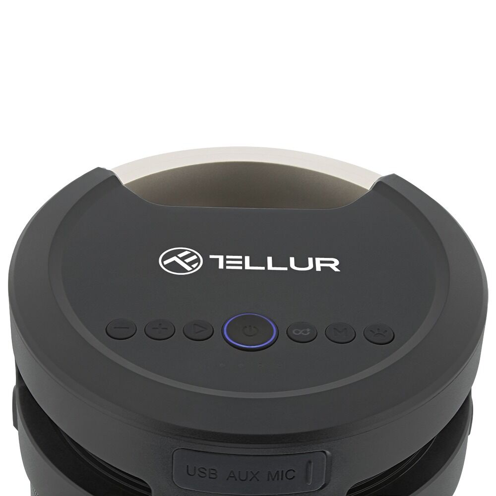 Boxa portabila bluetooth Tellur Rapture TLL161221, 70 W, Rezistenta la picaturi, Stereo, Sunet 360 grade omnidirectional, Negru