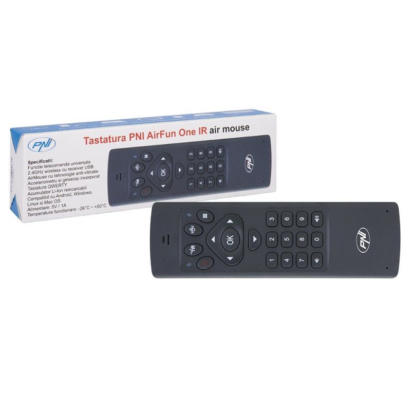 Tastatura AirFun One IR PNI, Air mouse si mini tastatura qwerty pentru computer, mini PC si media player. Functie de invatare a telecomenzilor cu IR