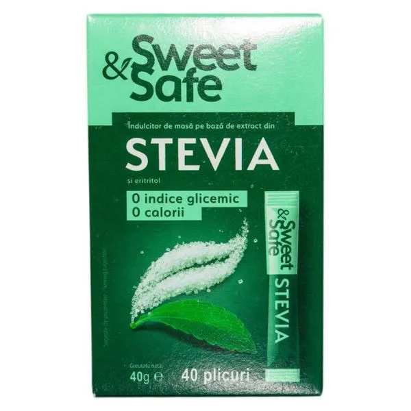 Indulcitor de masa Sweet&Safe pe baza de extract din stevia si eritritol 40 plicuri