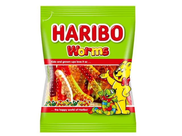 Bomboane gumate Haribo Worms cu aroma de fructe 100 g