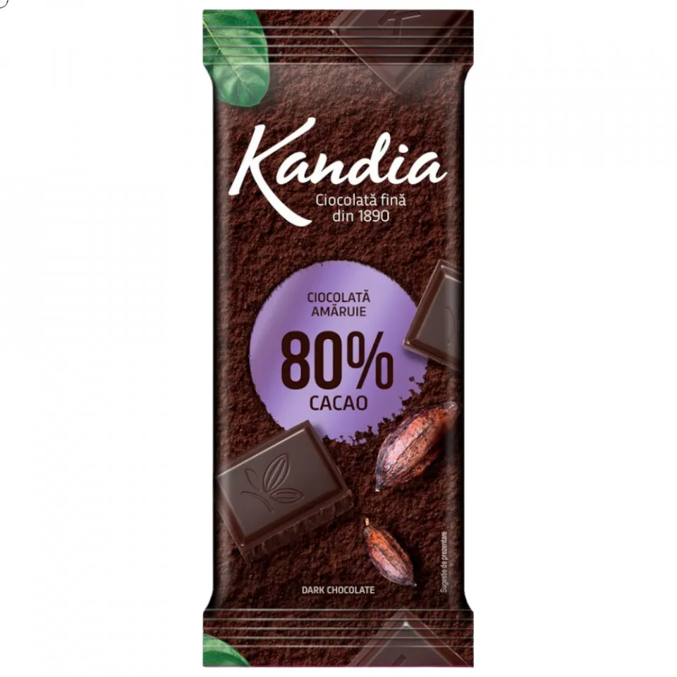Ciocolata amaruie Kandia 80% cacao 80g