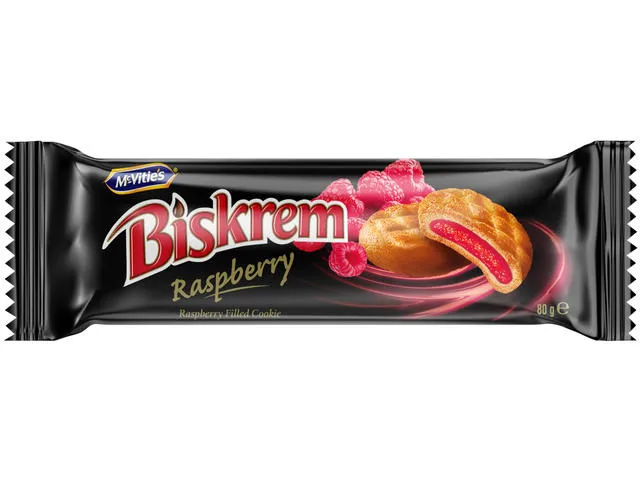 Biscuiti Biskrem Intense Ulker umpluti cu crema de zmeura 80 g