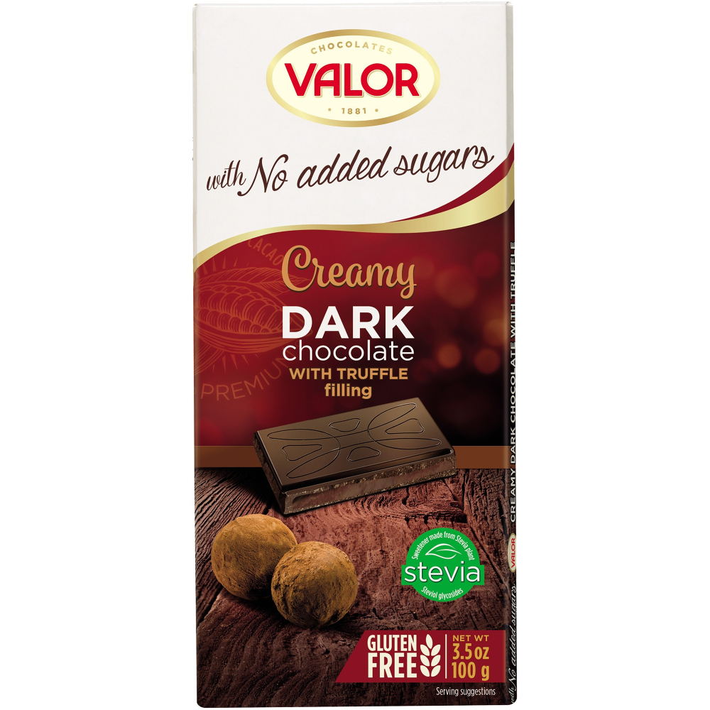 Ciocolata neagra cu crema trufe fara zahar Valor 100g