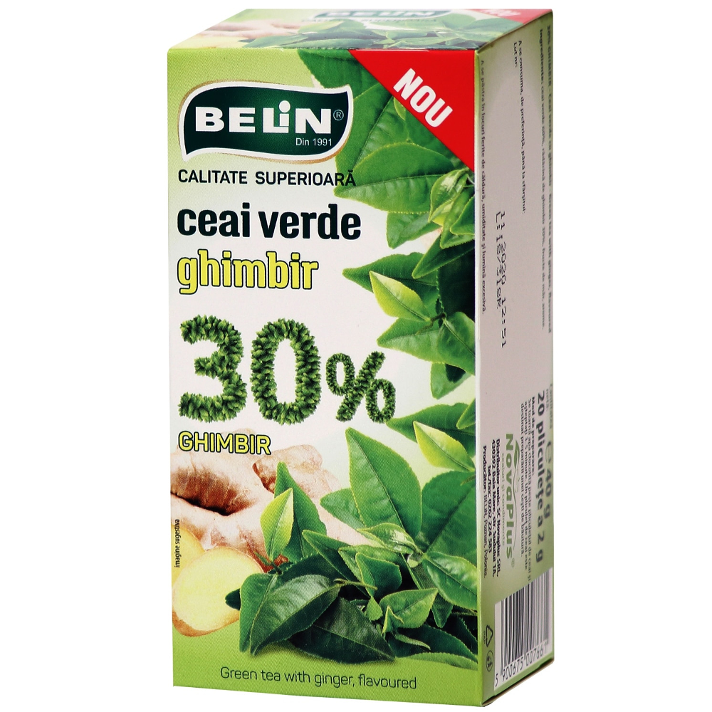 Ceai Belin de plante, Verde si Ghimbir 30%, 20 plicuri, 40g
