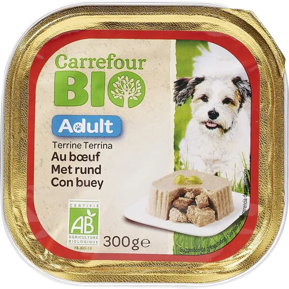 Pate pentru caini Carrefour, cu vita, 300 g