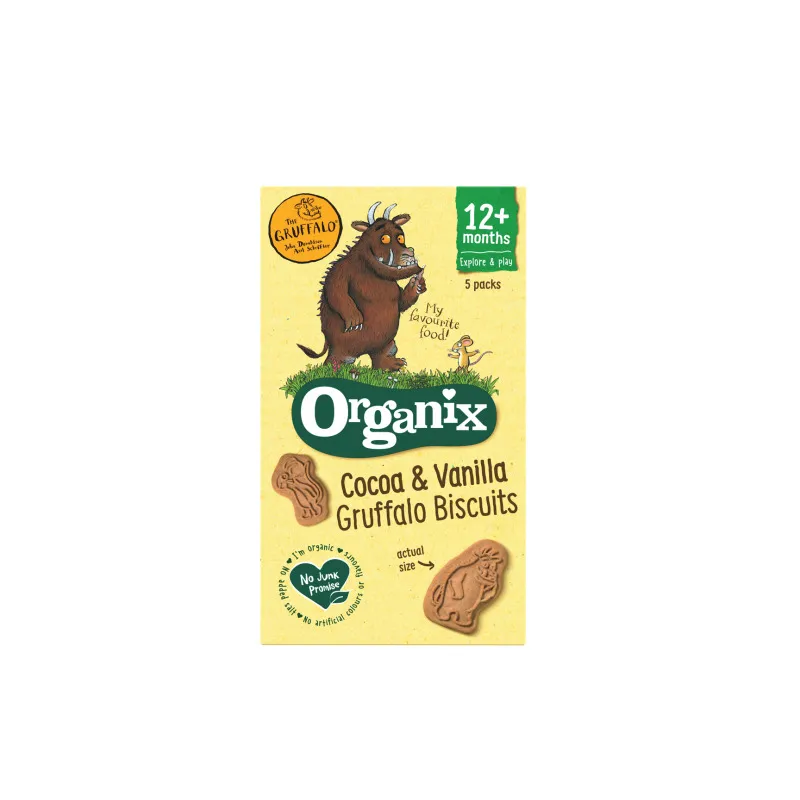 Biscuiti Organix ecologici cu cacao si vanilie Gruffalo, +12 luni, 5x20g